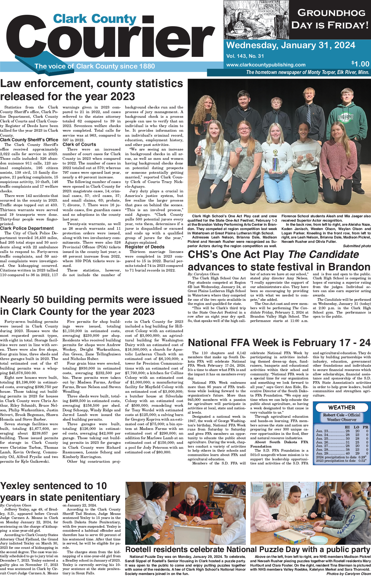 1-31-24 Clark County Courier front page