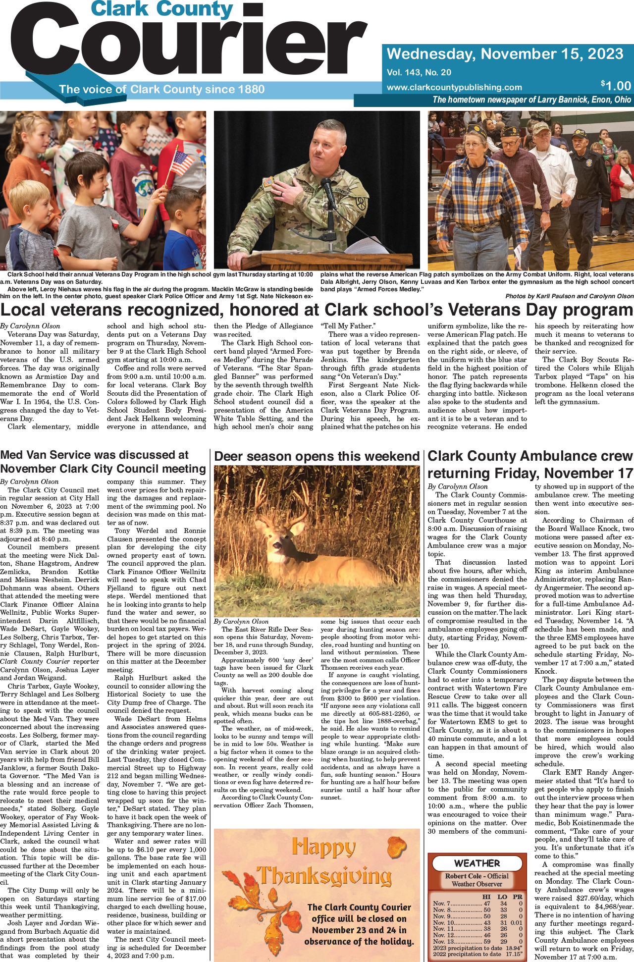 11-15-23 Clark County Courier front page