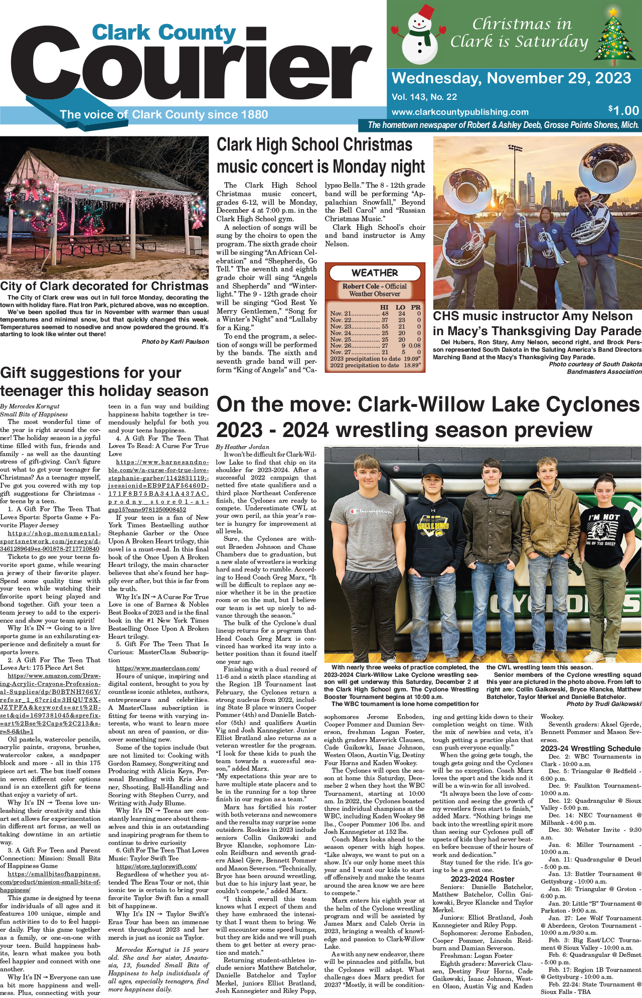 11-29-23 Courier front page