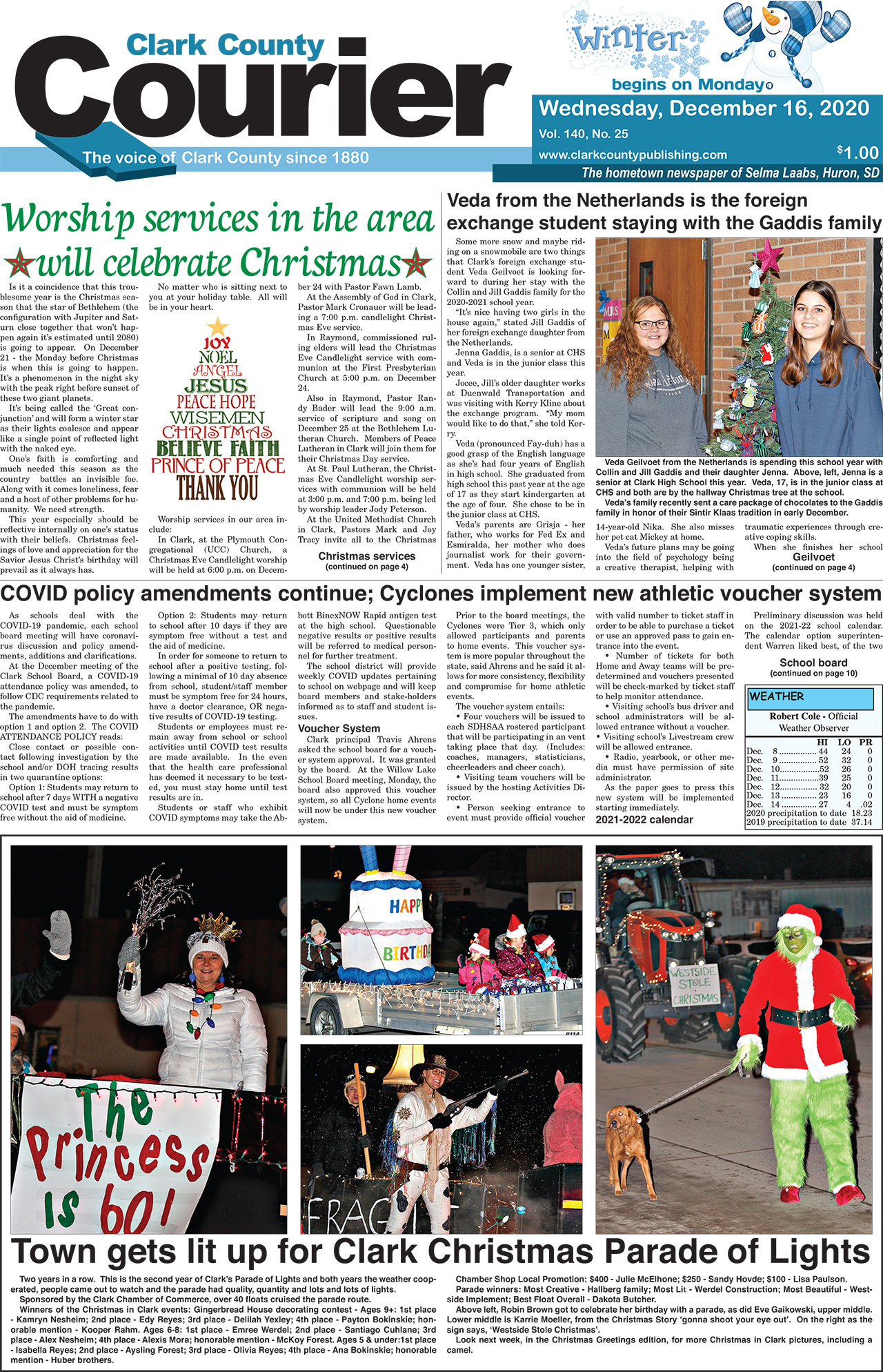 12-16 Clark Courier front page