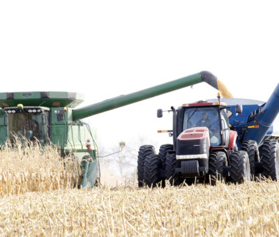 Tractors harvesting