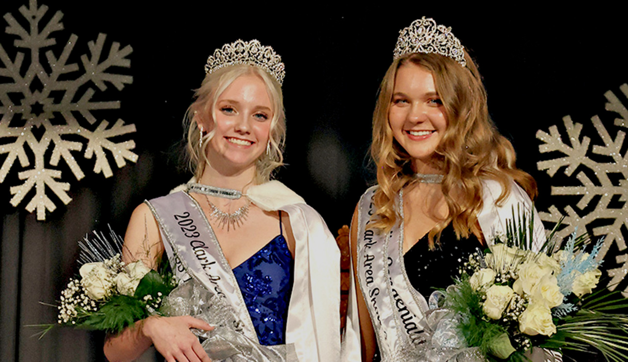 Junior Snow Queen Zoey Helkenn, left, and Senior Snow Queen Avery Miles, right