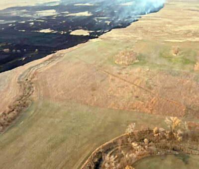 arial photo of a fire